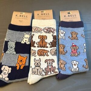 Women's Dog Pattern Socks - Blue, Cream, Brown Set.  NWT